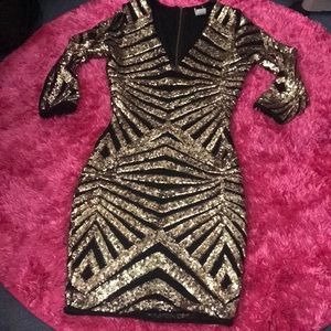 Gold sequence long sleeve dress